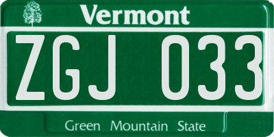 VT license plate ZGJ033