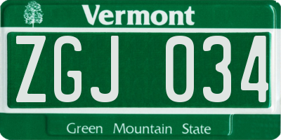 VT license plate ZGJ034