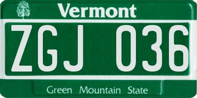VT license plate ZGJ036