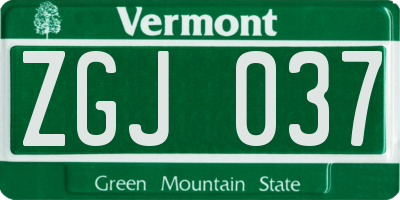 VT license plate ZGJ037