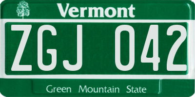 VT license plate ZGJ042
