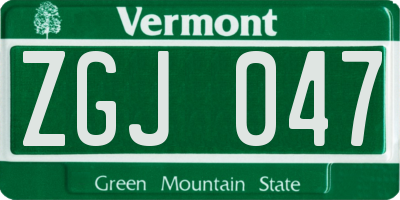 VT license plate ZGJ047