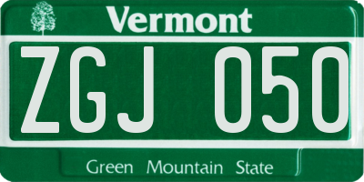 VT license plate ZGJ050