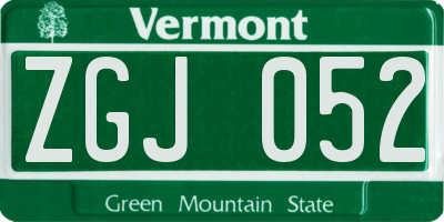 VT license plate ZGJ052