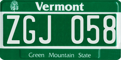 VT license plate ZGJ058