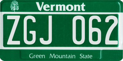 VT license plate ZGJ062