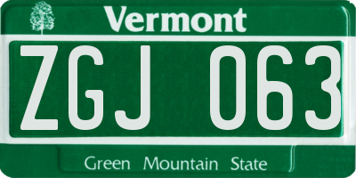 VT license plate ZGJ063