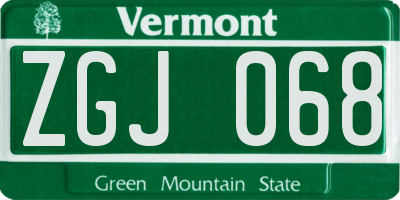 VT license plate ZGJ068