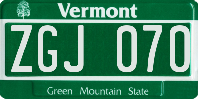 VT license plate ZGJ070