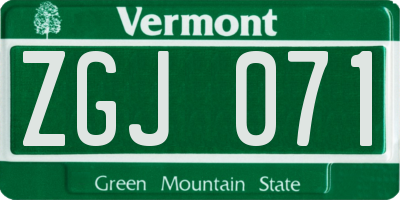 VT license plate ZGJ071