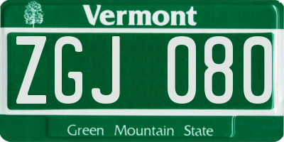 VT license plate ZGJ080