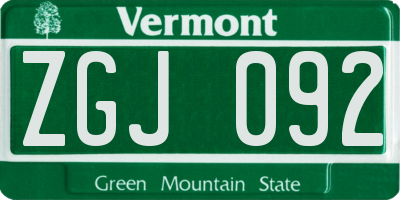 VT license plate ZGJ092