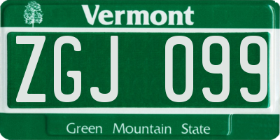 VT license plate ZGJ099