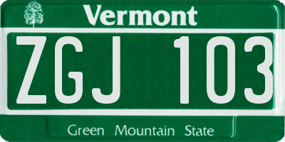 VT license plate ZGJ103
