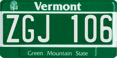 VT license plate ZGJ106