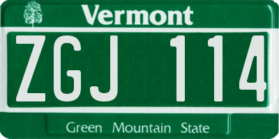 VT license plate ZGJ114