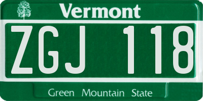 VT license plate ZGJ118