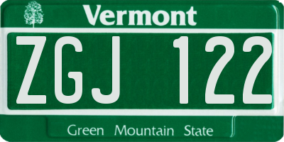 VT license plate ZGJ122