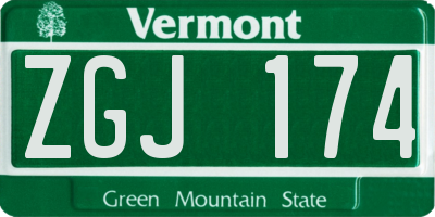 VT license plate ZGJ174