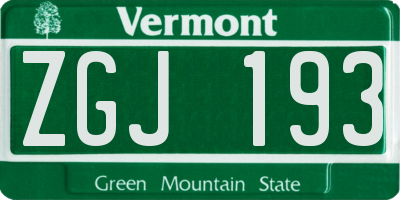 VT license plate ZGJ193