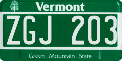 VT license plate ZGJ203