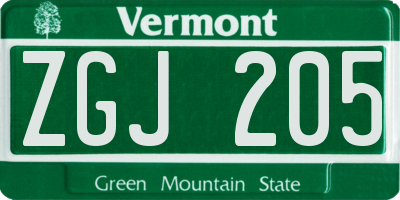 VT license plate ZGJ205