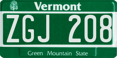 VT license plate ZGJ208