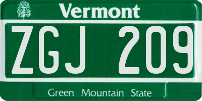 VT license plate ZGJ209