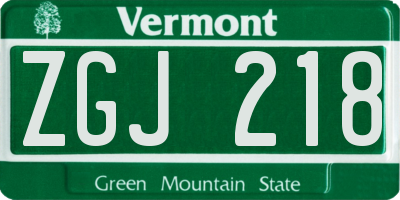 VT license plate ZGJ218