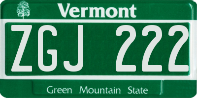 VT license plate ZGJ222