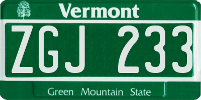 VT license plate ZGJ233