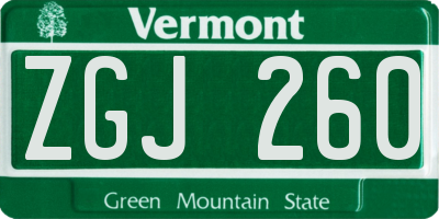 VT license plate ZGJ260