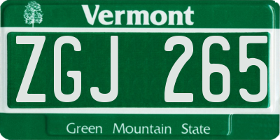 VT license plate ZGJ265