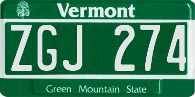 VT license plate ZGJ274