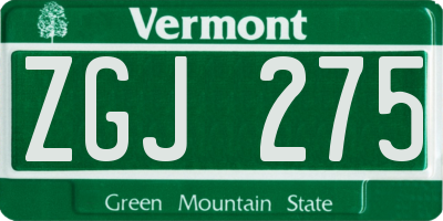 VT license plate ZGJ275