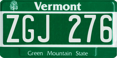 VT license plate ZGJ276