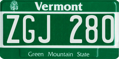 VT license plate ZGJ280