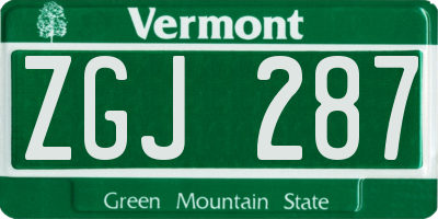 VT license plate ZGJ287