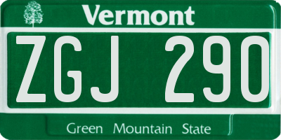 VT license plate ZGJ290