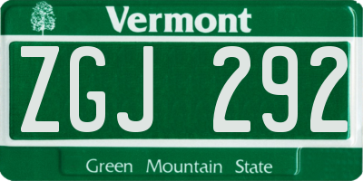 VT license plate ZGJ292