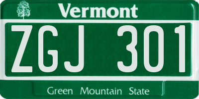 VT license plate ZGJ301