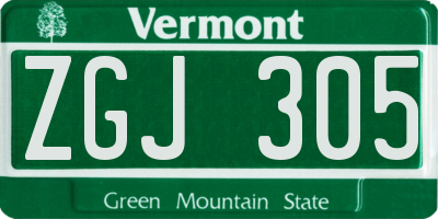 VT license plate ZGJ305