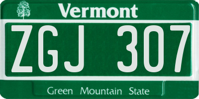 VT license plate ZGJ307
