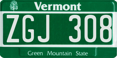 VT license plate ZGJ308