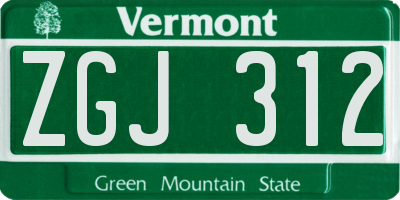 VT license plate ZGJ312