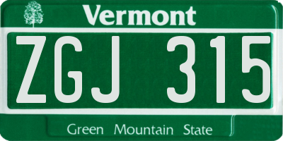 VT license plate ZGJ315