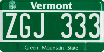 VT license plate ZGJ333