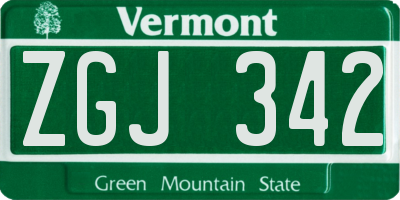 VT license plate ZGJ342
