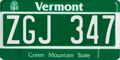VT license plate ZGJ347