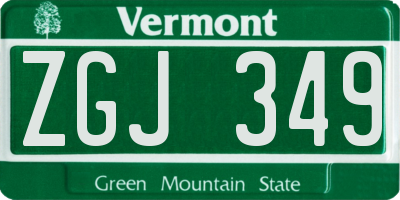 VT license plate ZGJ349